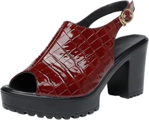High Heels Fish mouth patent leather crocodile pattern high heel sandals waterproof platform thick bottom thick heel women's shoes