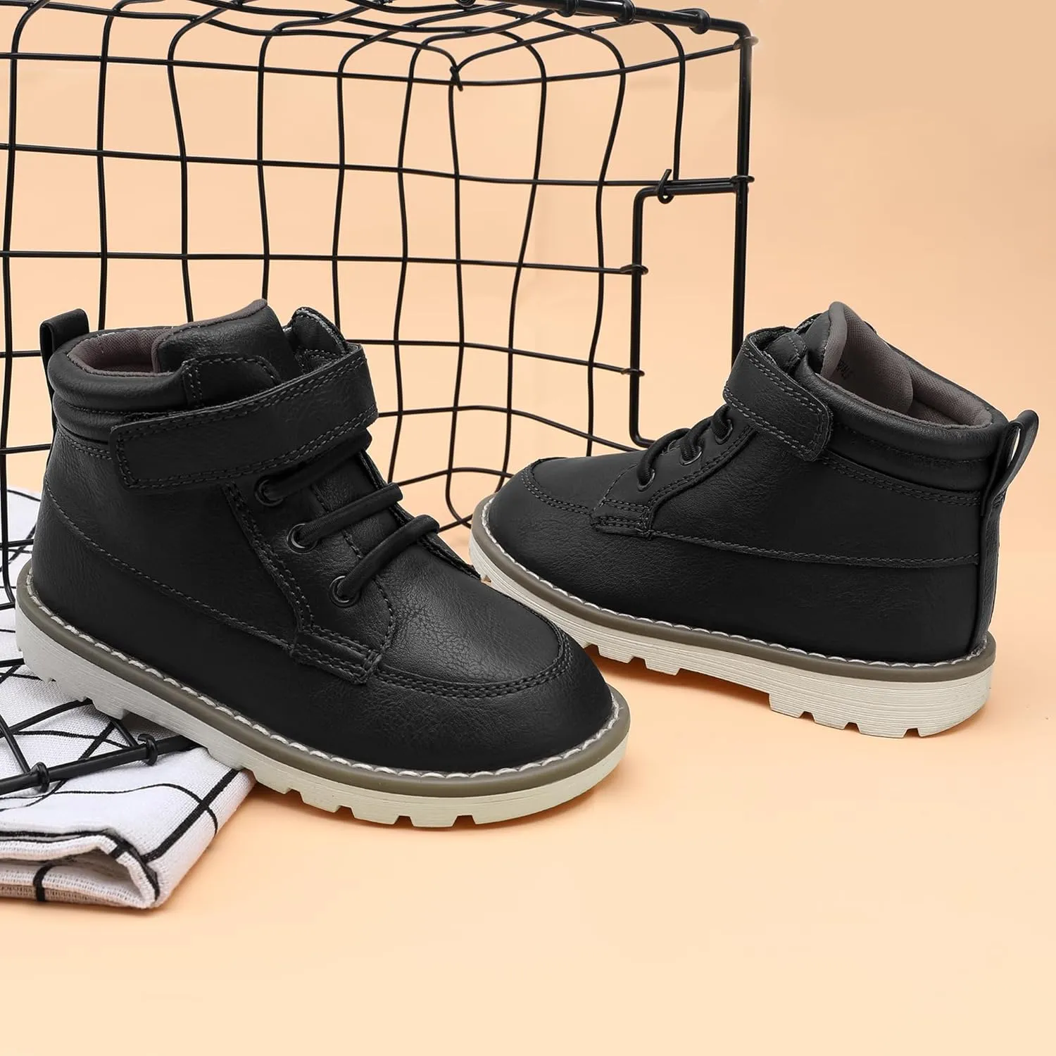 HOMEHOT Boys Fashion Boots High Top Sneakers Faux Leather (toddller/littile kids)