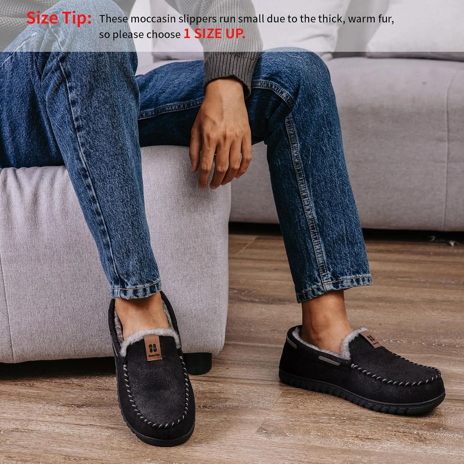 HomeTop Men's Suede Memory Foam Moccasin Slippers Soft Plush Warm Lining House Shoes