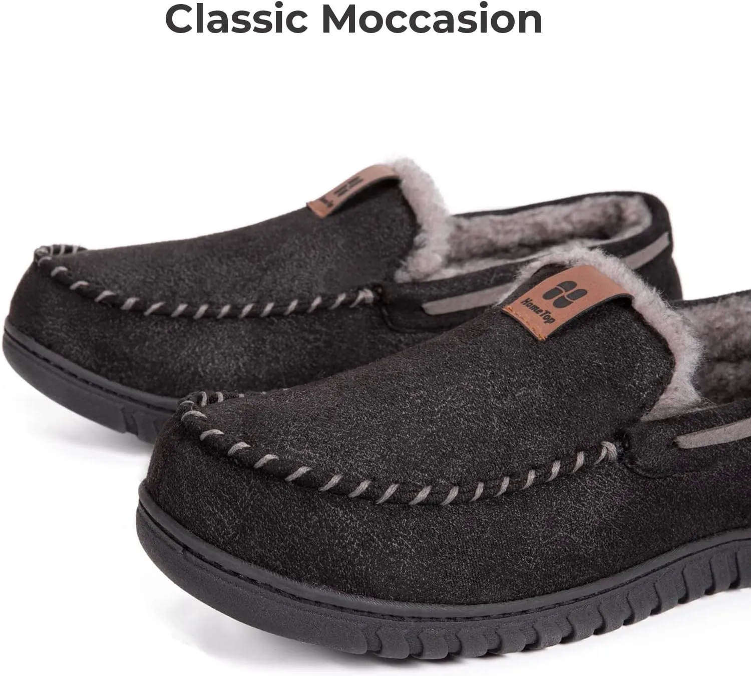 HomeTop Men's Suede Memory Foam Moccasin Slippers Soft Plush Warm Lining House Shoes