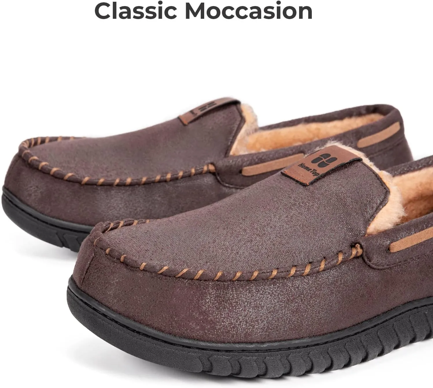 HomeTop Men's Suede Memory Foam Moccasin Slippers Soft Plush Warm Lining House Shoes