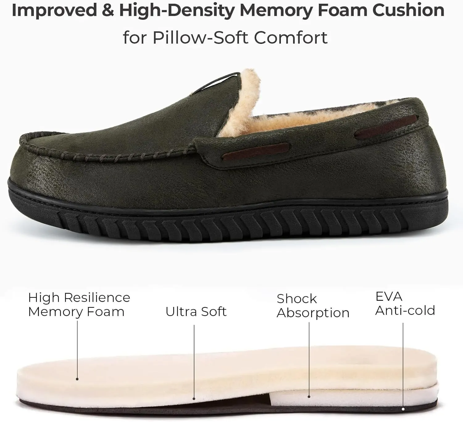 HomeTop Men's Suede Memory Foam Moccasin Slippers Soft Plush Warm Lining House Shoes
