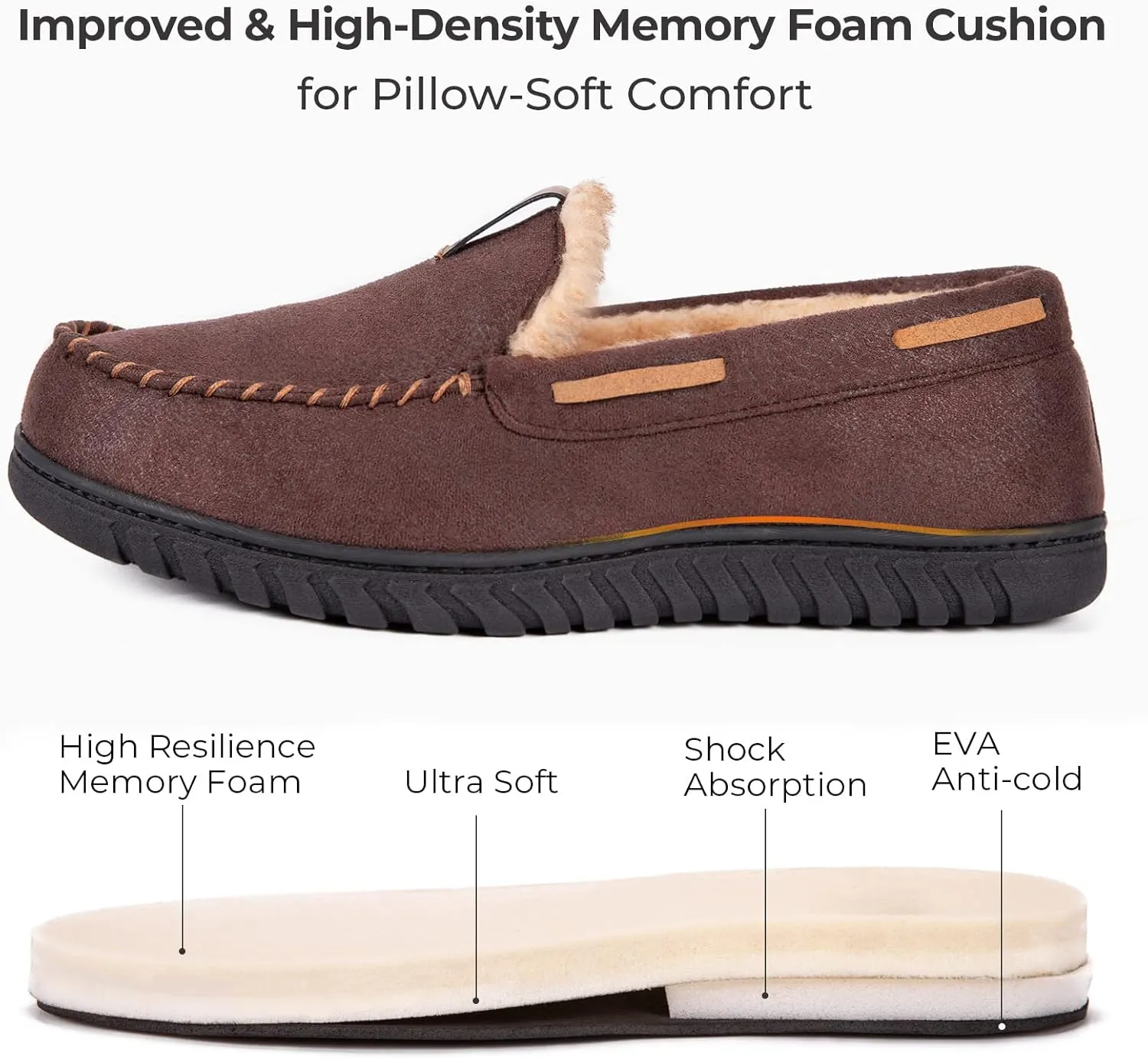 HomeTop Men's Suede Memory Foam Moccasin Slippers Soft Plush Warm Lining House Shoes