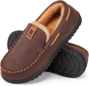 HomeTop Men's Suede Memory Foam Moccasin Slippers Soft Plush Warm Lining House Shoes