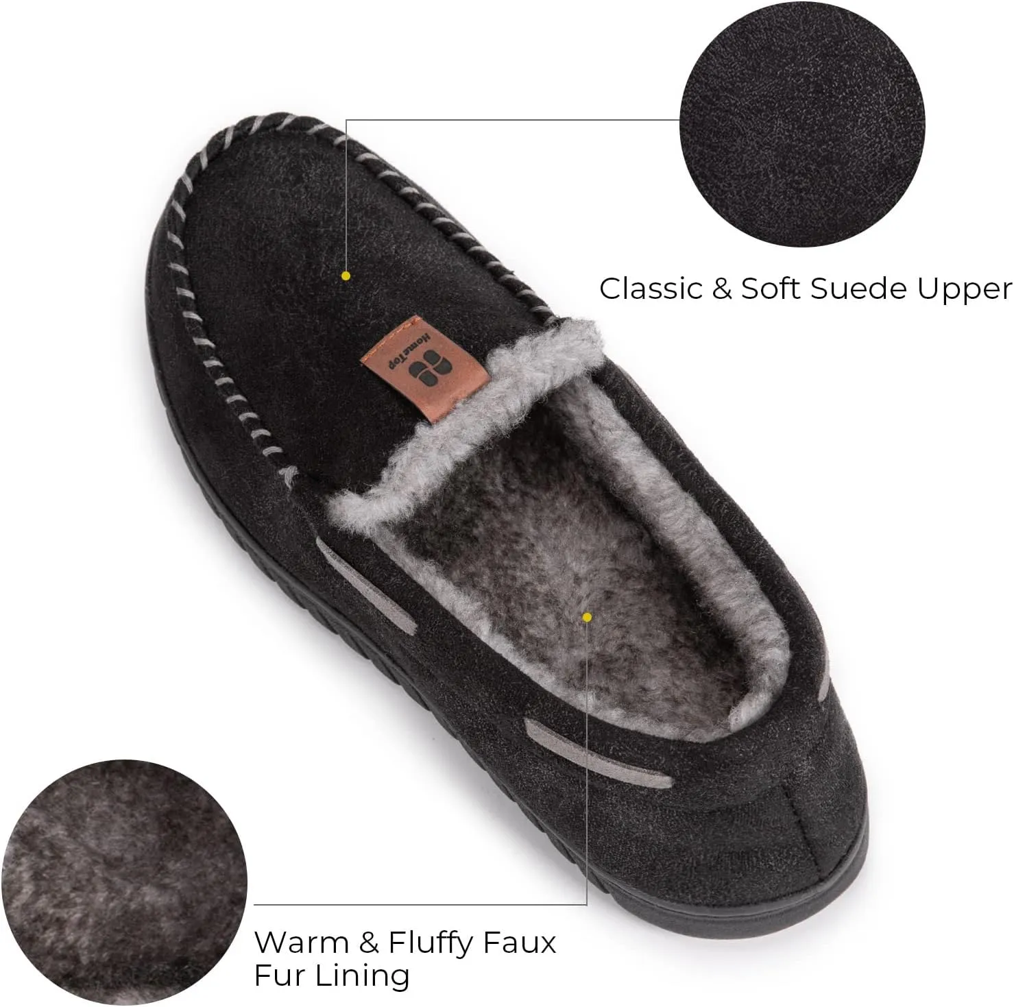 HomeTop Men's Suede Memory Foam Moccasin Slippers Soft Plush Warm Lining House Shoes