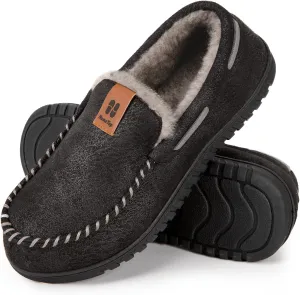 HomeTop Men's Suede Memory Foam Moccasin Slippers Soft Plush Warm Lining House Shoes
