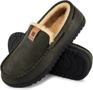 HomeTop Men's Suede Memory Foam Moccasin Slippers Soft Plush Warm Lining House Shoes