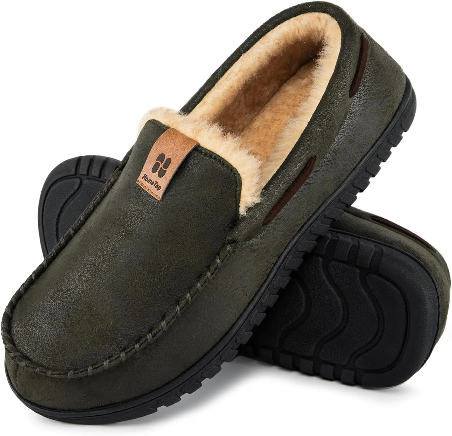 HomeTop Men's Suede Memory Foam Moccasin Slippers Soft Plush Warm Lining House Shoes