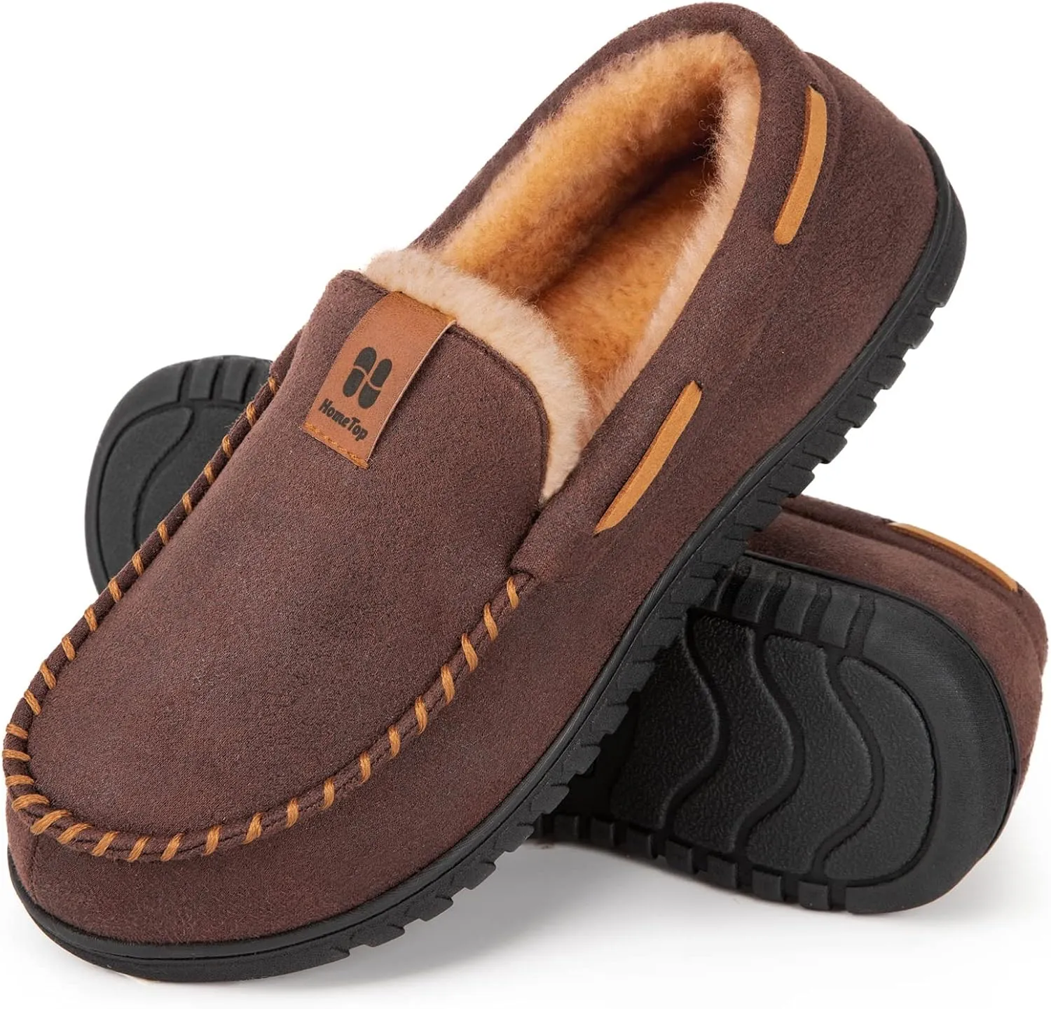 HomeTop Men's Suede Memory Foam Moccasin Slippers Soft Plush Warm Lining House Shoes