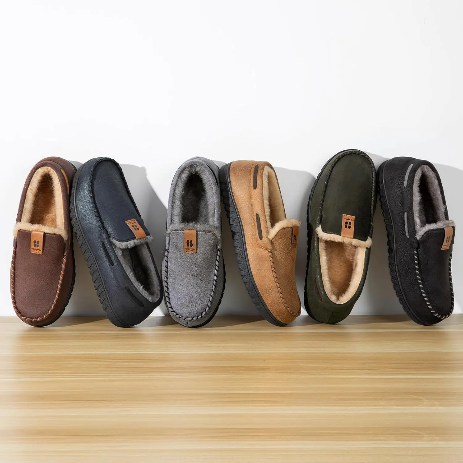 HomeTop Men's Suede Memory Foam Moccasin Slippers Soft Plush Warm Lining House Shoes