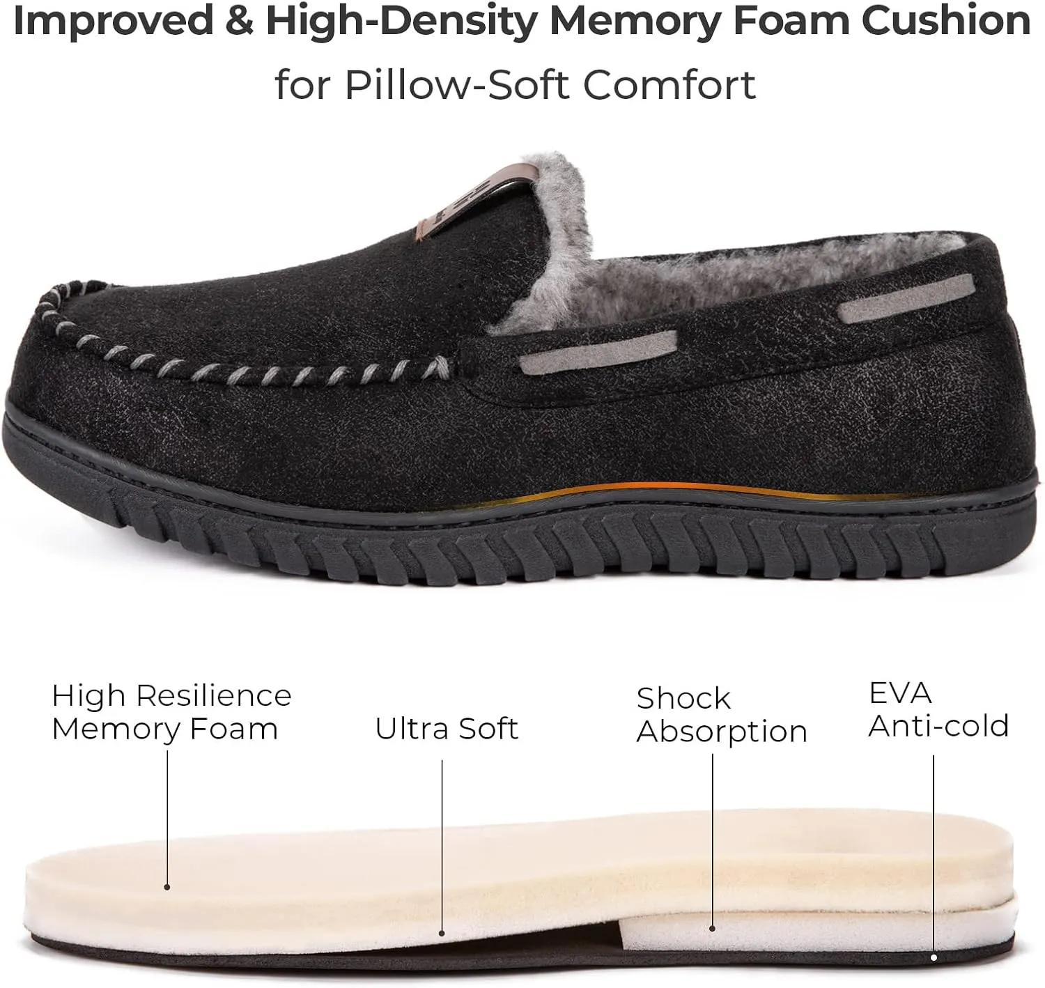 HomeTop Men's Suede Memory Foam Moccasin Slippers Soft Plush Warm Lining House Shoes