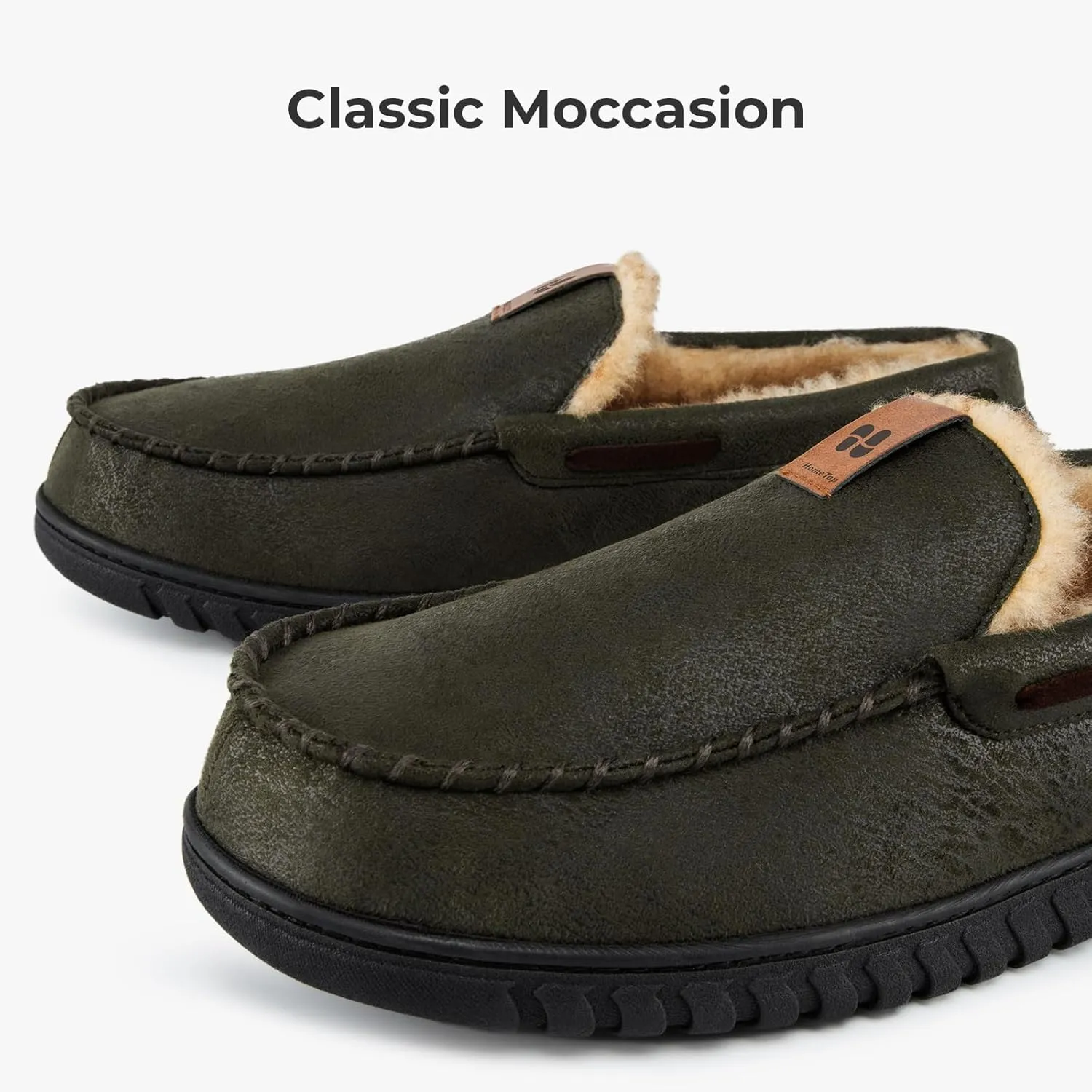 HomeTop Men's Suede Memory Foam Moccasin Slippers Soft Plush Warm Lining House Shoes