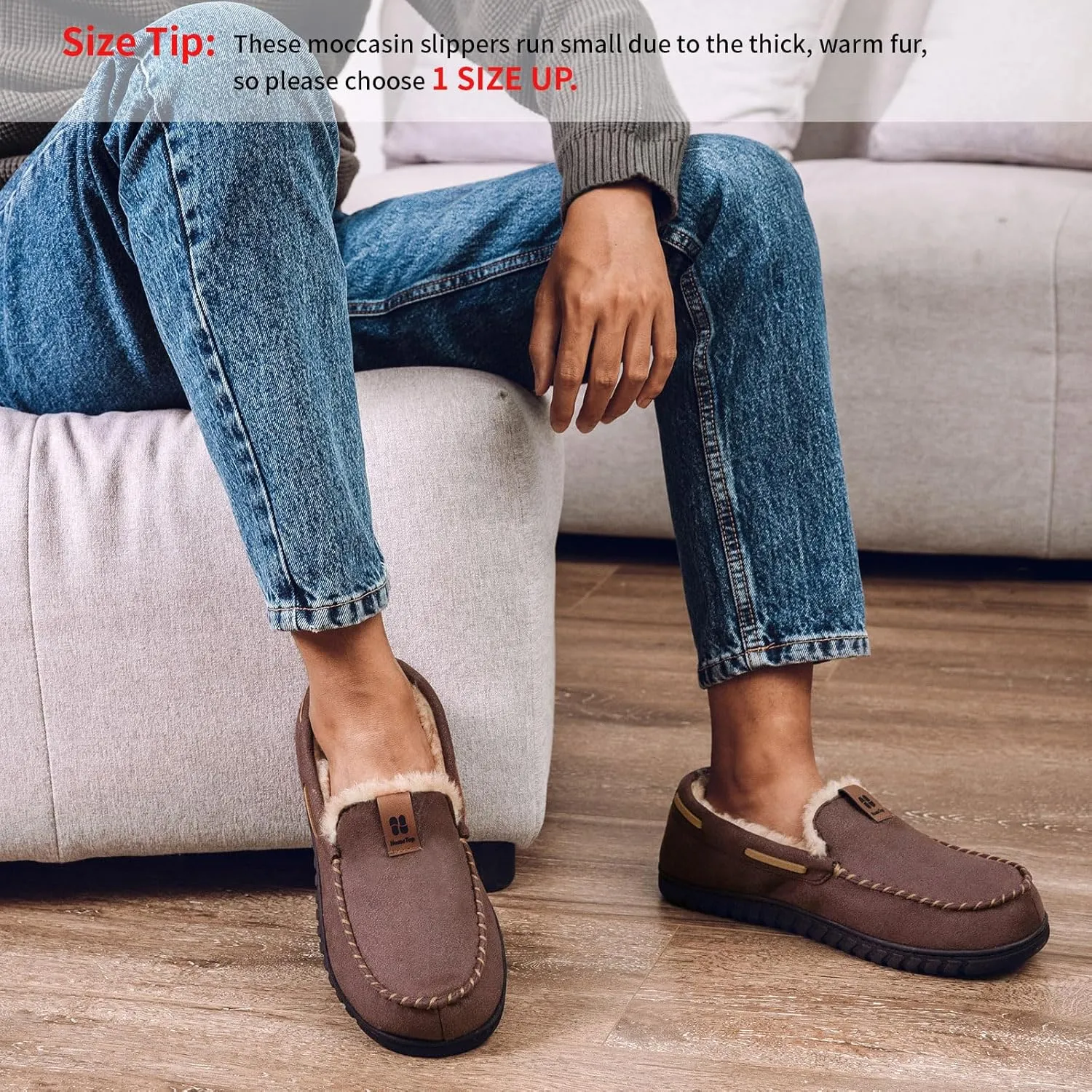 HomeTop Men's Suede Memory Foam Moccasin Slippers Soft Plush Warm Lining House Shoes