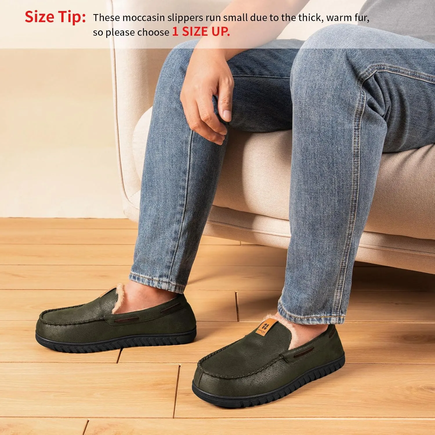 HomeTop Men's Suede Memory Foam Moccasin Slippers Soft Plush Warm Lining House Shoes