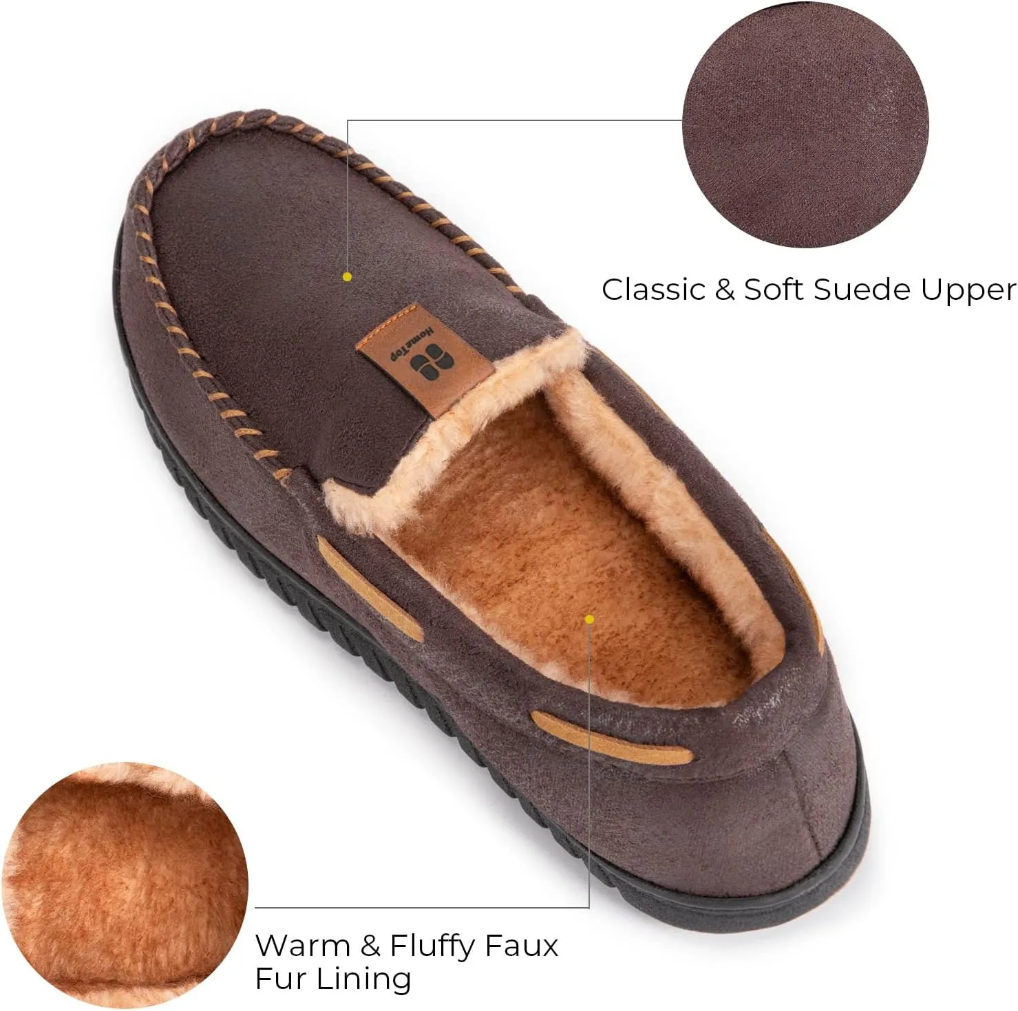 HomeTop Men's Suede Memory Foam Moccasin Slippers Soft Plush Warm Lining House Shoes