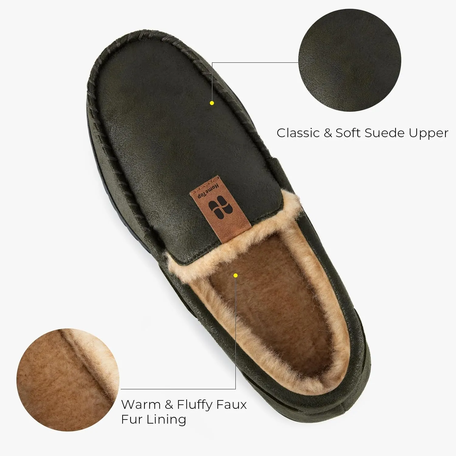 HomeTop Men's Suede Memory Foam Moccasin Slippers Soft Plush Warm Lining House Shoes