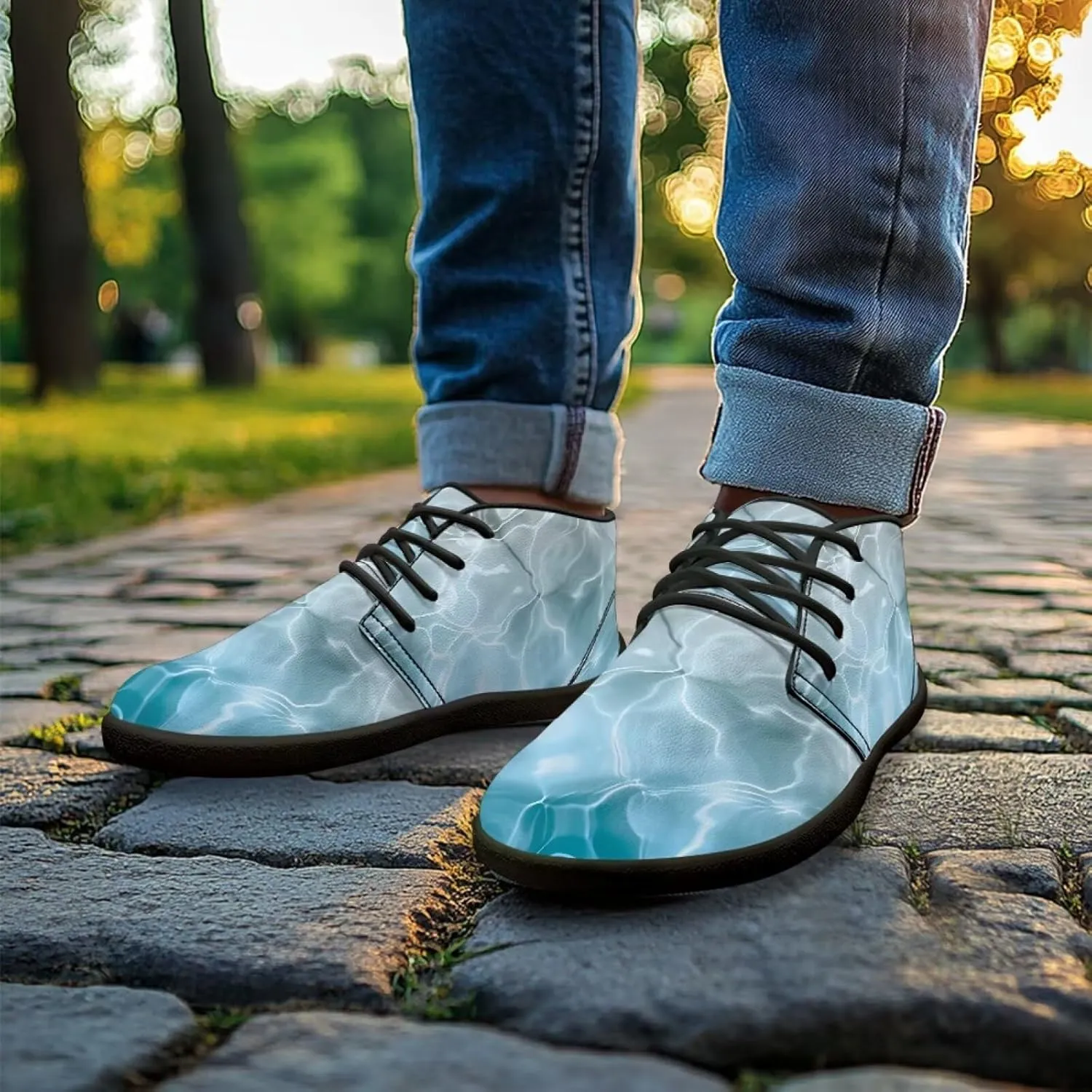 Howilath Marble Print Barefoot Sneakers Men Low Top Extra Width Anti-Skid Running Cross Training Shoe