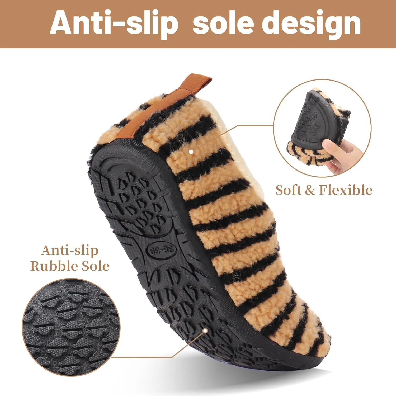 Ibeauti Womens Mens House Slippers Rubber Sole Indoor Slipper Socks Lightweight Fleece Lined Slip-on Barefoot Slippers
