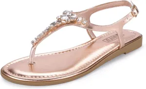 IDIFU Rhinestone Flat Sandals for Women Dressy Sparkly Thong Sandals Bling Summer Cute T Strap Dress Sandals for Wedding Bridal Bride Beach Trendy Comfortable Ladies Women's Sandals