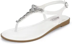 IDIFU Rhinestone Flat Sandals for Women Dressy Sparkly Thong Sandals Bling Summer Cute T Strap Dress Sandals for Wedding Bridal Bride Beach Trendy Comfortable Ladies Women's Sandals