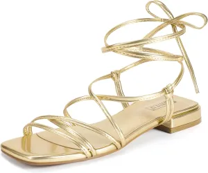IDIFU Strappy Lace Up Flat Sandals for Women Tie Up Square Open Toe Ankle Warp Straps Dressy Gladiator Summer Beach Wedding Party Ladies Comfortable Cute Casual Trendy Dress Sandals