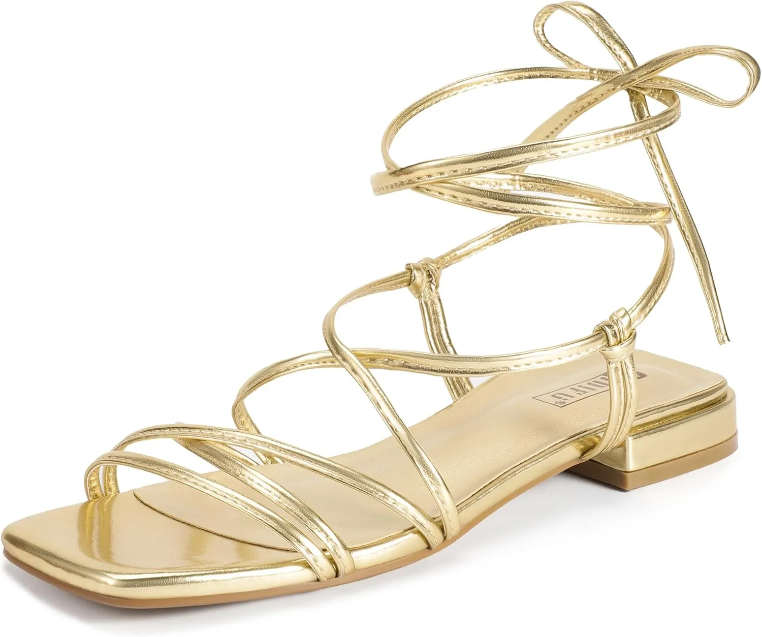 IDIFU Strappy Lace Up Flat Sandals for Women Tie Up Square Open Toe Ankle Warp Straps Dressy Gladiator Summer Beach Wedding Party Ladies Comfortable Cute Casual Trendy Dress Sandals