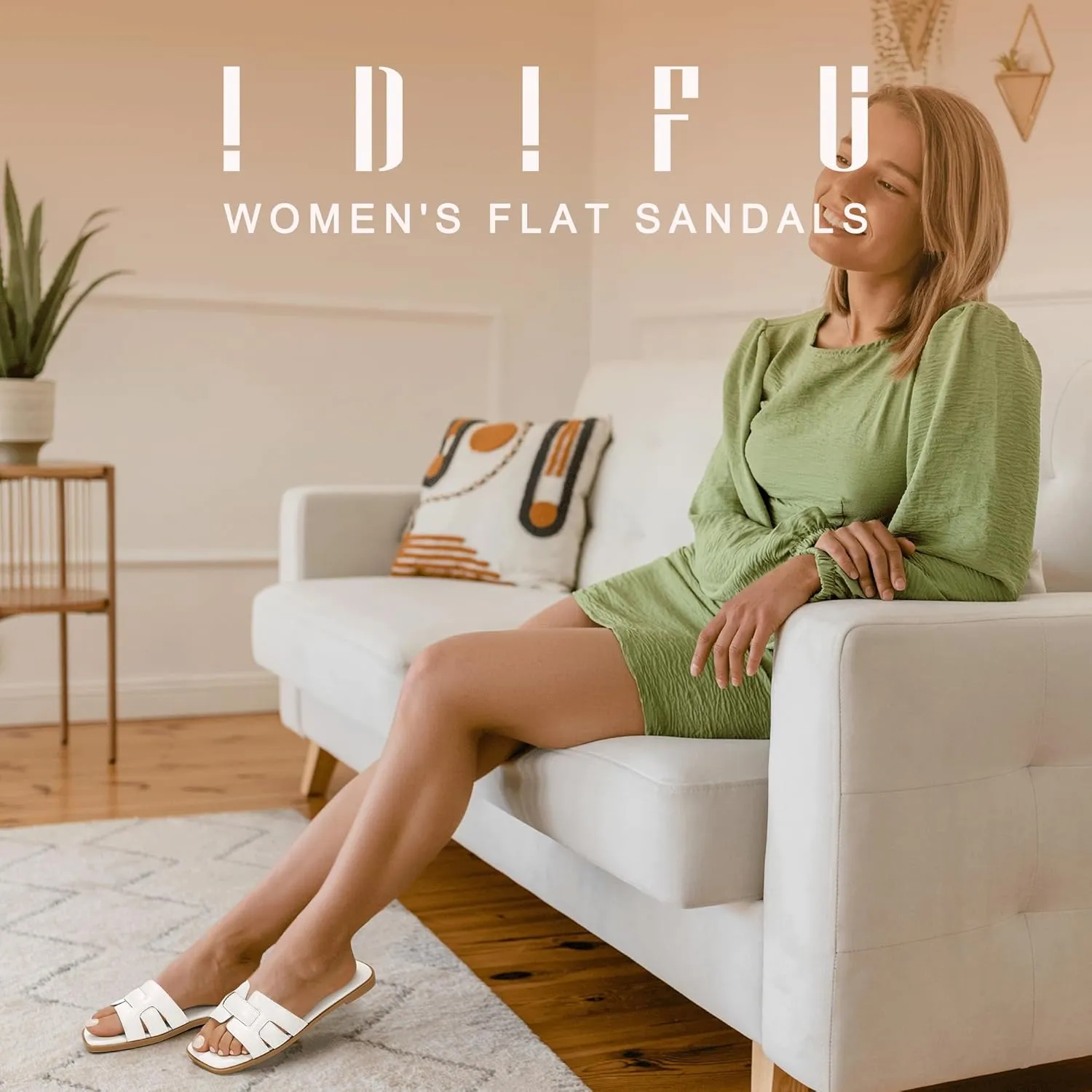 IDIFU Women's Flat Sandals Slip On Open Square Toe Slide Sandals for Women Comfortable Summer Dressy Cute Ladies Casual Trendy Fancy Fashion Cross Strap Beach Wedding Dress Sandals