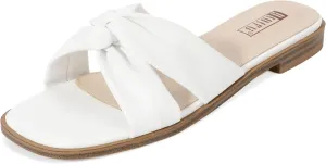 IDIFU Women's Flat Sandals Square Open Toe Slip On Sandals for Women Beach Summer Comfortable Dress Sandals Dressy Cute Walking Slide Sandals Casual Twist Strap Sandals