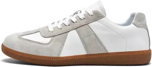 ihinzry Fashion Sneakers Womens Tennis Shoes Genuine Leather Lace Up Casual Shoes Gum Sole Sneakers