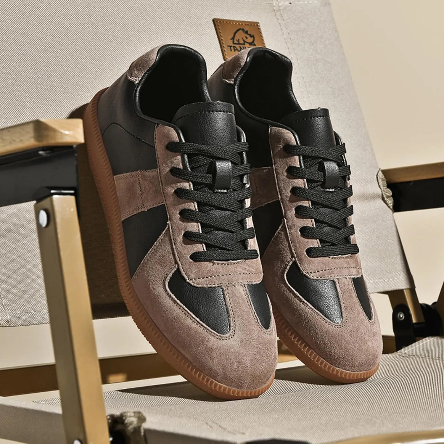 ihinzry Fashion Sneakers Womens Tennis Shoes Genuine Leather Lace Up Casual Shoes Gum Sole Sneakers