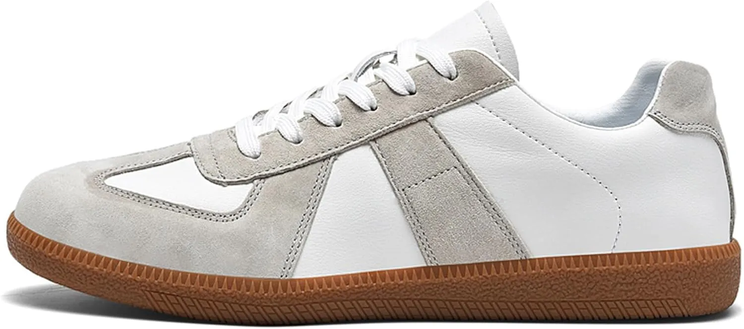 ihinzry Fashion Sneakers Womens Tennis Shoes Genuine Leather Lace Up Casual Shoes Gum Sole Sneakers