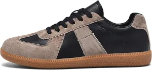 ihinzry Fashion Sneakers Womens Tennis Shoes Genuine Leather Lace Up Casual Shoes Gum Sole Sneakers