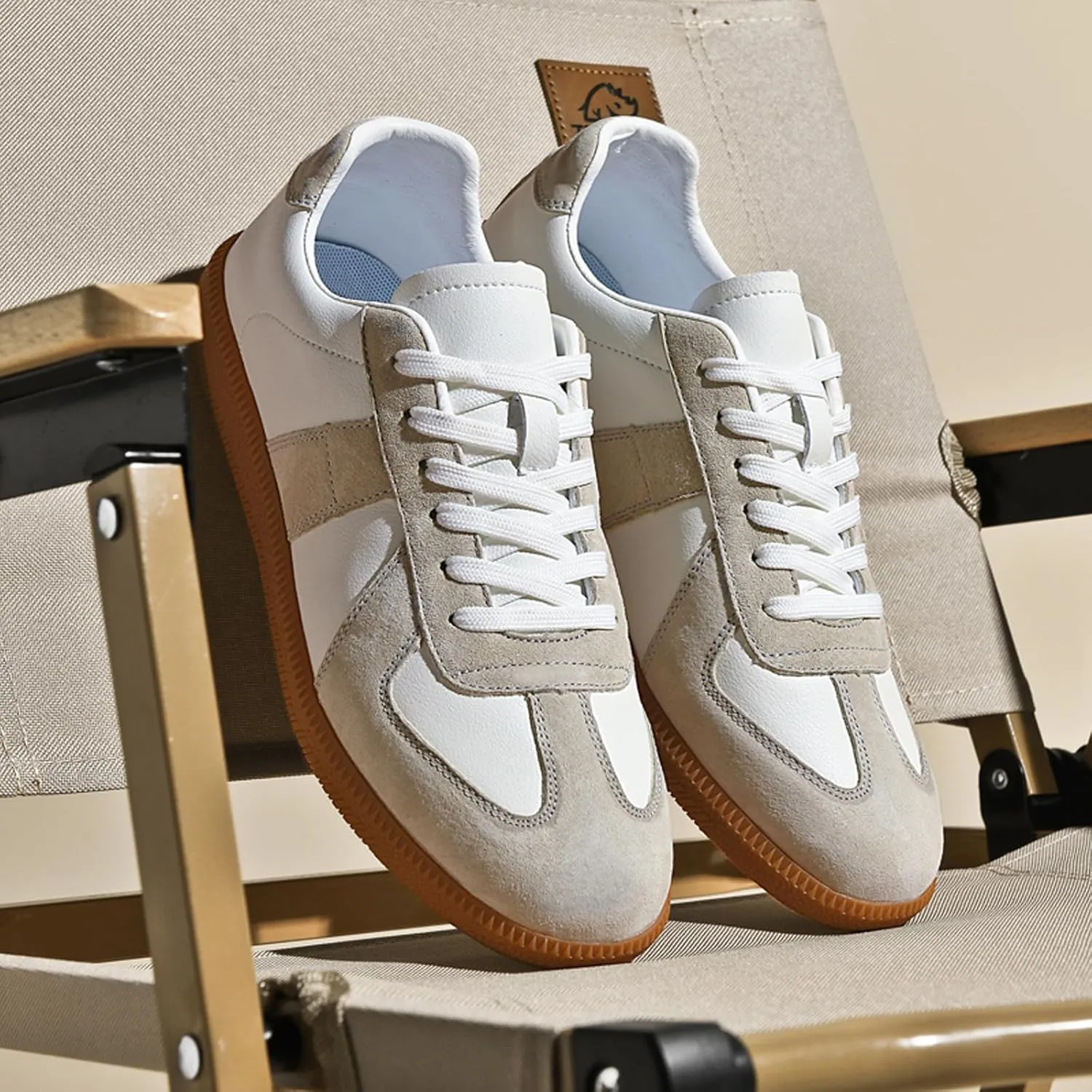 ihinzry Fashion Sneakers Womens Tennis Shoes Genuine Leather Lace Up Casual Shoes Gum Sole Sneakers