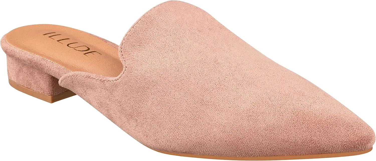 ILLUDE Women's Flat Mules Pointed Toe Backless Slip on Slides Loafer Shoes