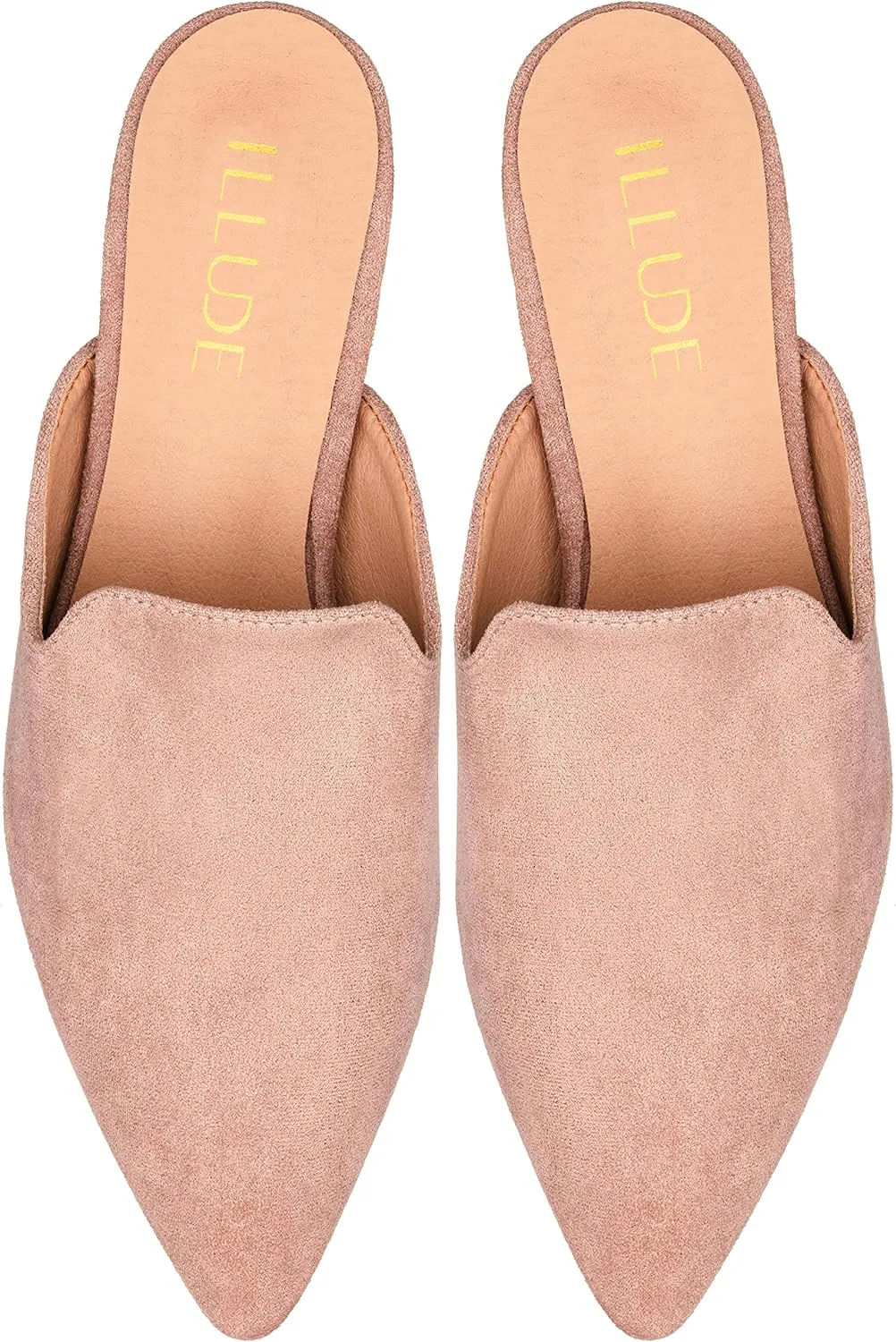 ILLUDE Women's Flat Mules Pointed Toe Backless Slip on Slides Loafer Shoes