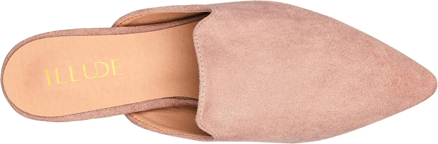ILLUDE Women's Flat Mules Pointed Toe Backless Slip on Slides Loafer Shoes