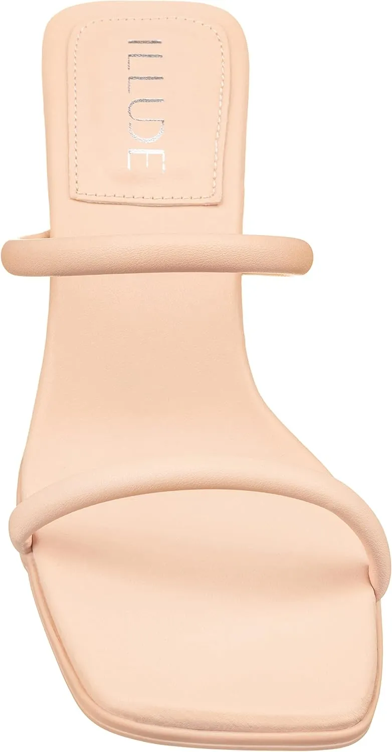 ILLUDE Women's Mules Square Toe Two Strap Low Heeled Sandals