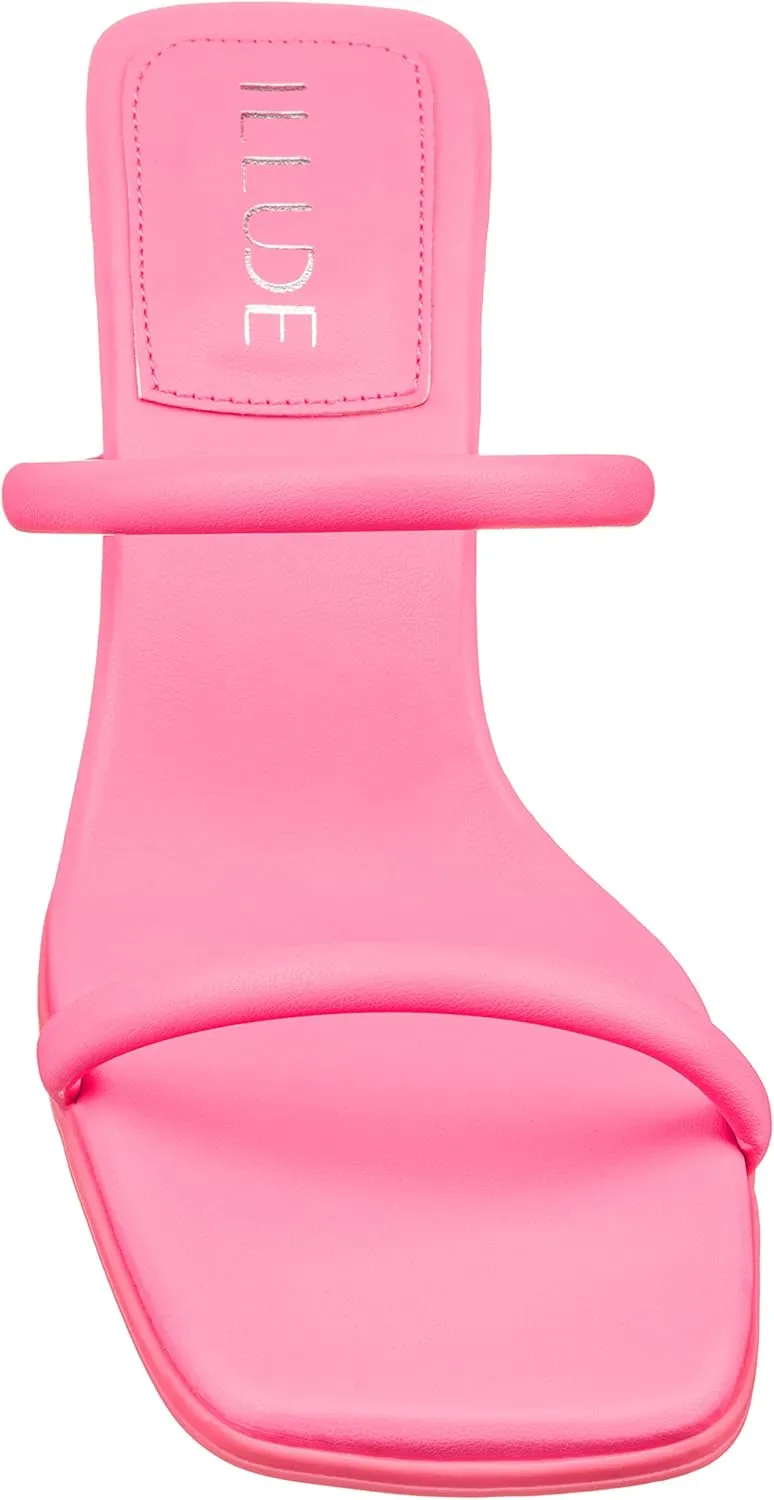 ILLUDE Women's Mules Square Toe Two Strap Low Heeled Sandals