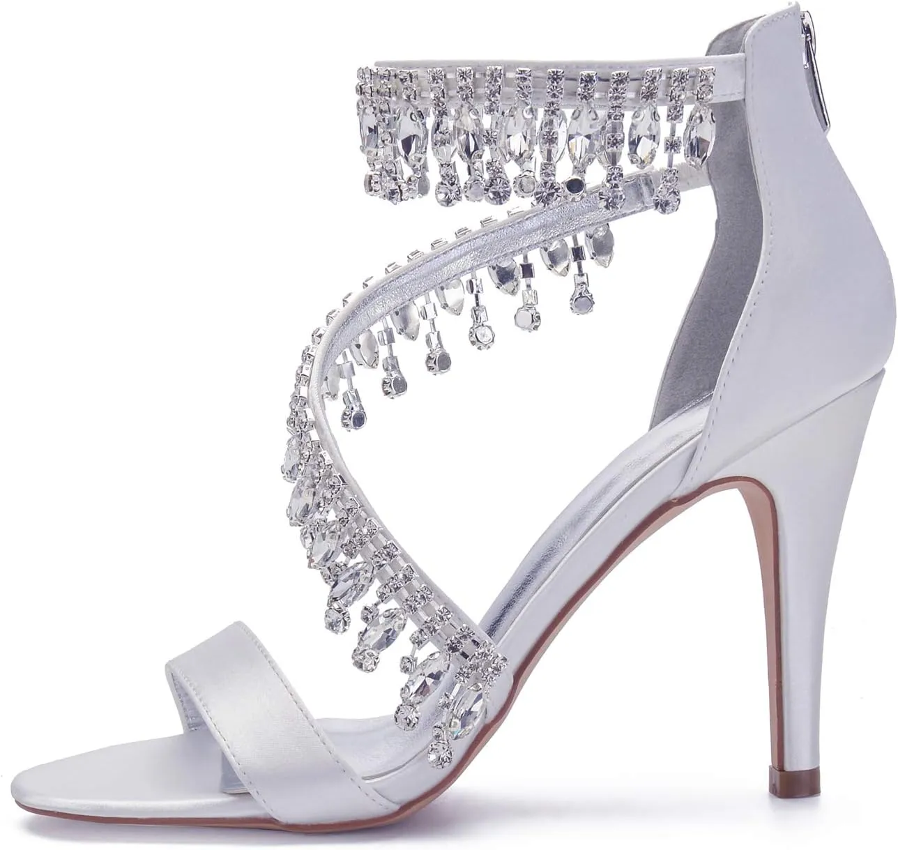 IN4 Wedding Shoes for Bride High Heels Sandals Ankle Strap Crystal Zipper Back Formal Evening Prom Party Dress Shoes Pumps for Women