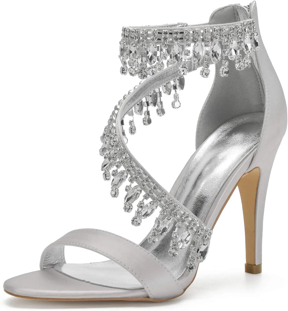 IN4 Wedding Shoes for Bride High Heels Sandals Ankle Strap Crystal Zipper Back Formal Evening Prom Party Dress Shoes Pumps for Women