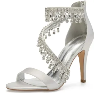 IN4 Wedding Shoes for Bride High Heels Sandals Ankle Strap Crystal Zipper Back Formal Evening Prom Party Dress Shoes Pumps for Women