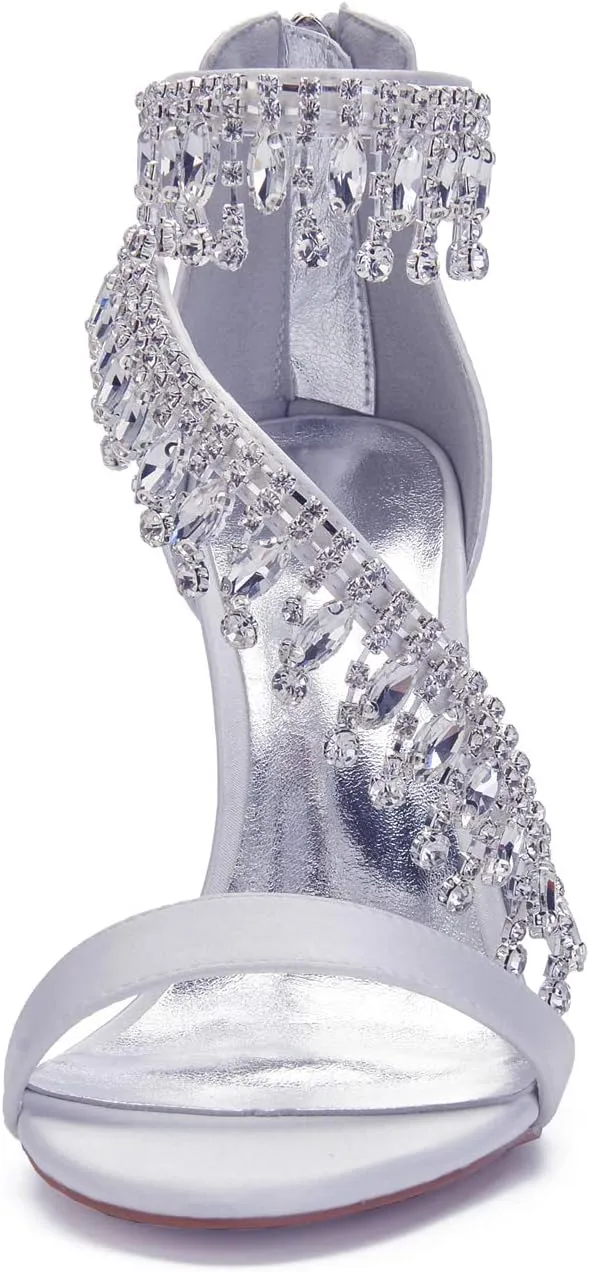 IN4 Wedding Shoes for Bride High Heels Sandals Ankle Strap Crystal Zipper Back Formal Evening Prom Party Dress Shoes Pumps for Women