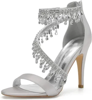 IN4 Wedding Shoes for Bride High Heels Sandals Ankle Strap Crystal Zipper Back Formal Evening Prom Party Dress Shoes Pumps for Women