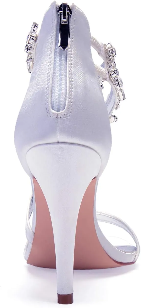 IN4 Wedding Shoes for Bride High Heels Sandals Ankle Strap Crystal Zipper Back Formal Evening Prom Party Dress Shoes Pumps for Women