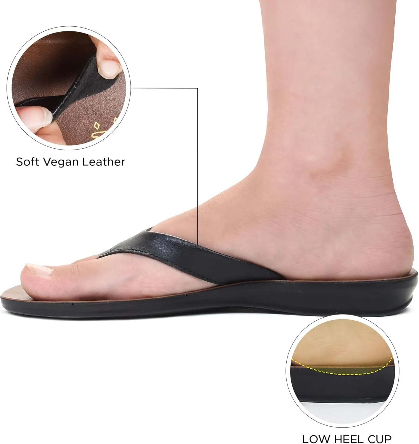 Iris Soft Toe Post Casual Flats Outdoor Indoor Essentials Dressy Slip On Slides Man-Made Leather Flip Flops for Women Sandals Comfortable Summer