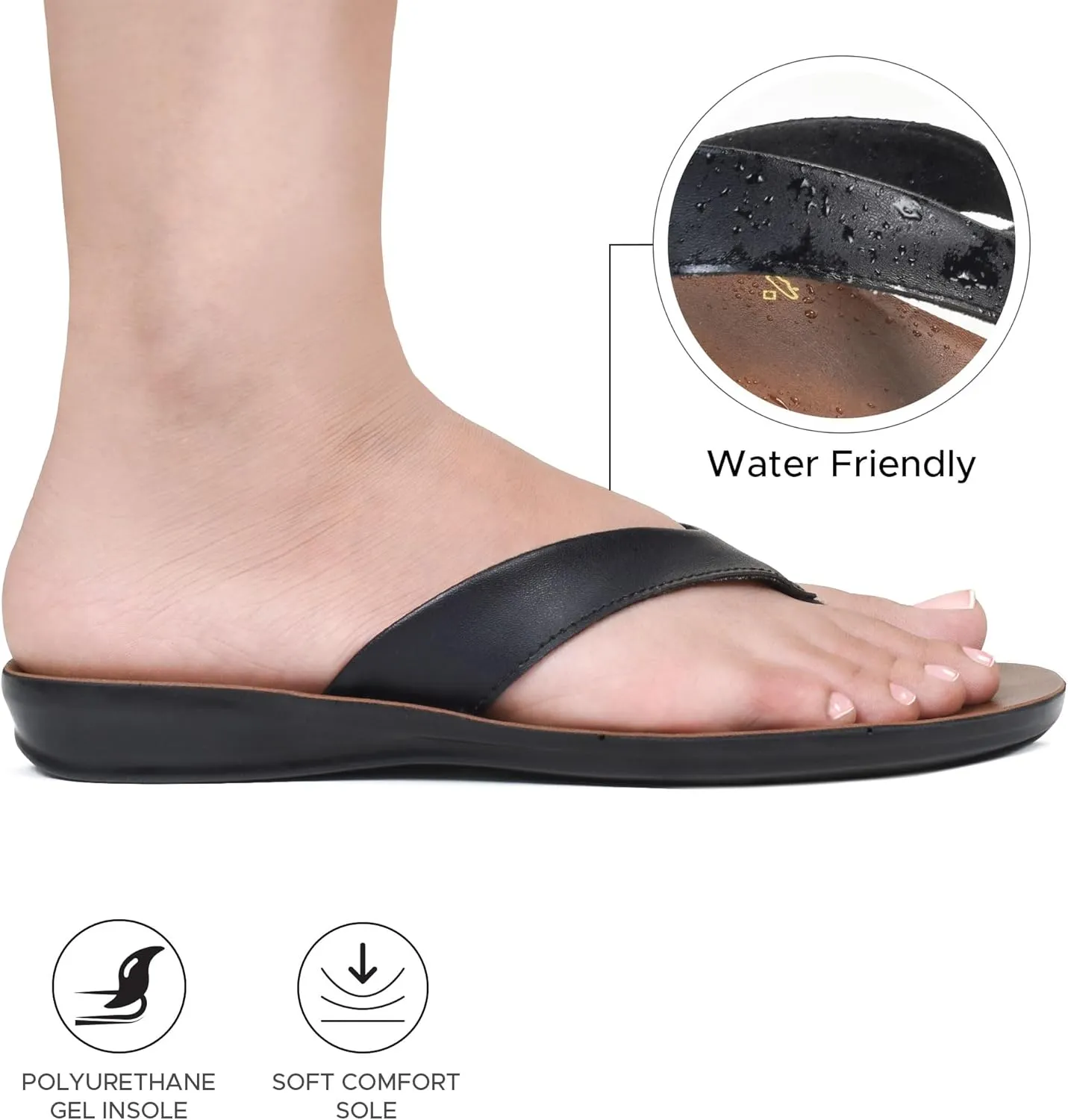 Iris Soft Toe Post Casual Flats Outdoor Indoor Essentials Dressy Slip On Slides Man-Made Leather Flip Flops for Women Sandals Comfortable Summer