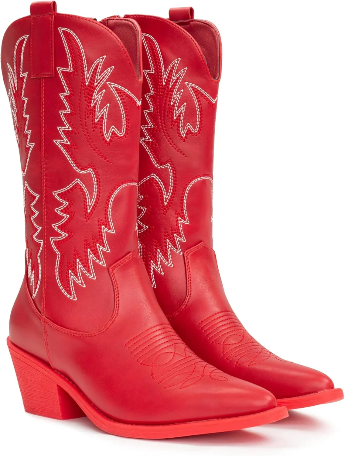 IUV Cowboy Boots For Women Western Cowgirl Boots Pull On Pointy Toe Mid Calf