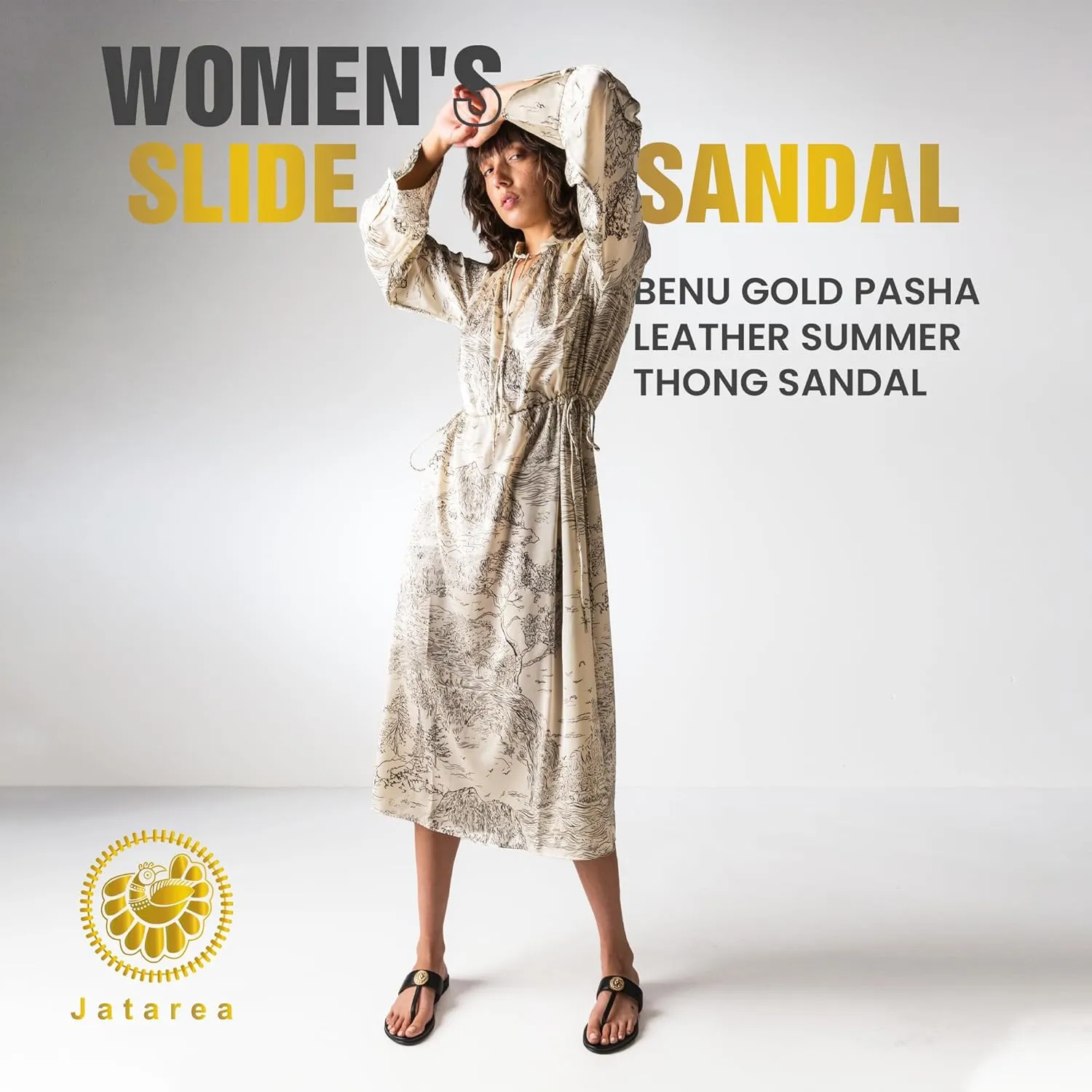 JATAREA Slip-On Flat Toe Post T-Strap Sandals for Women | Benu