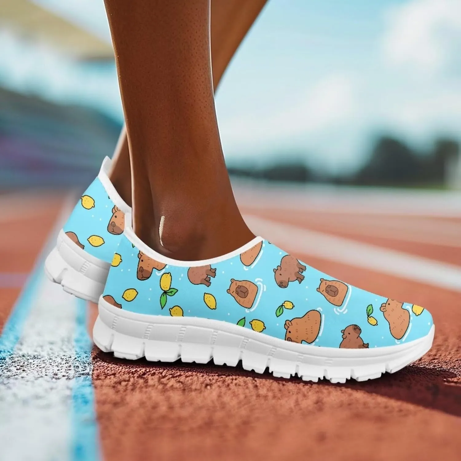 Jeiento Cute Capybara Slip On Shoes for Women Breathable Dressy Shoes Fashion Travel Shoes
