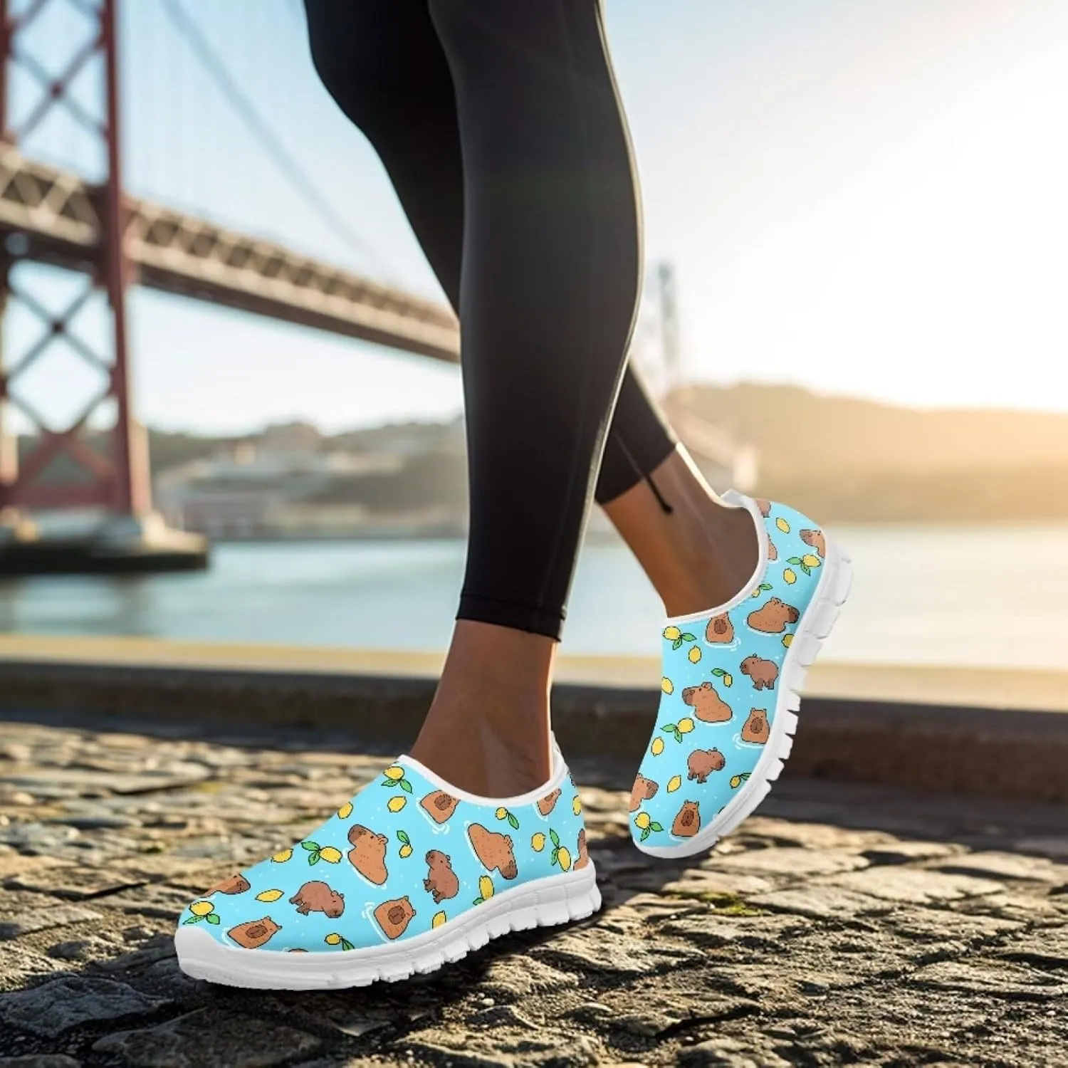 Jeiento Cute Capybara Slip On Shoes for Women Breathable Dressy Shoes Fashion Travel Shoes
